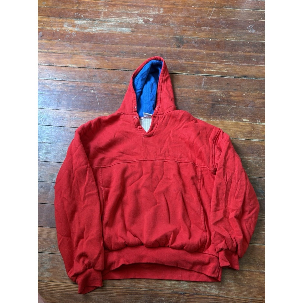MacGregor Mens Vintage Red Thermal Lined Henley Hoodie Sweatshirt Medium